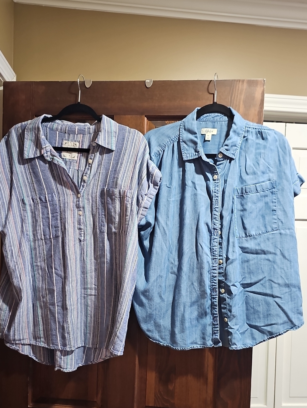 Style & Co. Light Blue Striped & Chambray Button-Down Tops (2)